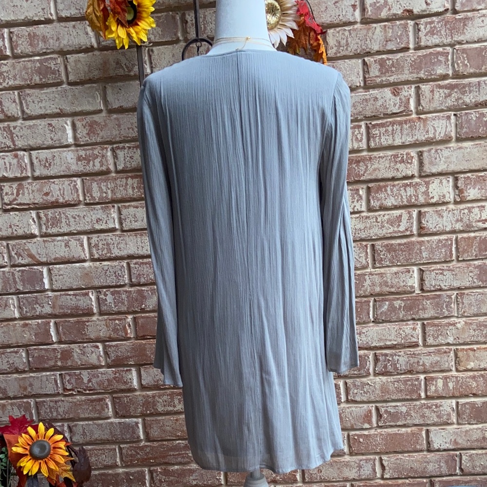 Embroidered Gray Women's Dress with bell sleeves. Jodifl, size S - Picture 6 of 15